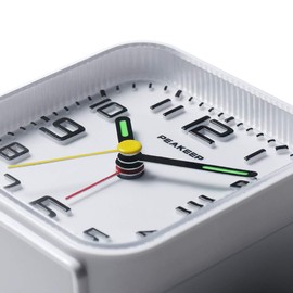 PEAKEEP 3D Numbers No Tick-Tock Analog Alarm Clock with Classic Beep Sound, Snooze, Manual Light and Battery Powered Small for Travel (White-3D)