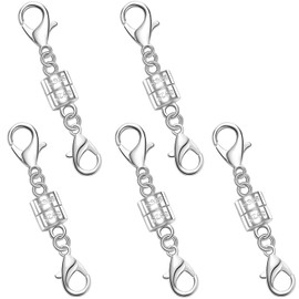 Cierres magnéticos de doble langosta de plata 925, cierres magnéticos de joyería para collares, pulseras extensoras y cierres (5 plateados)