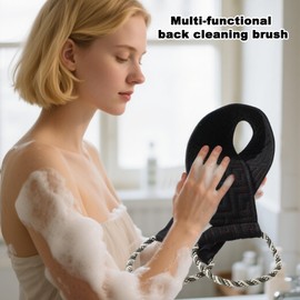 Exfoliating Back Scrubber for Shower, 37 Inches Back Washer with Handles, Exfoliating Washcloth Body Bath Tool for Deep Cleansing, Men & Women (Black)