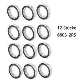 boeyeleny 6803-2RS Deep Groove Ball Bearings, Pack of 12, 17 x 26 x 5 mm, High Carbon Chrome Steel, Double Sealed Rubber Deep Groove Ball Bearing, Ball Bearing