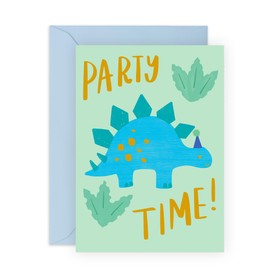 Dinosaur Birthday Card – Party Time - Fun & Cute Stegosaurus –Gifts for Him, Kids, Boys, Son, Grandson, Nephew, Toddlers, Brother & Dino Lovers – Includes Matching Envelope - Comes with Stickers