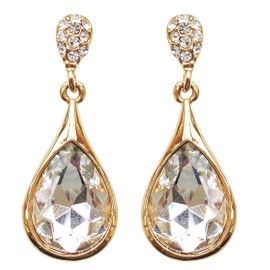 Navachi 18k Gold Plated Clear Crystal Green Pear-shaped Zirconia Az1113d Water Drop Dangle Earrings