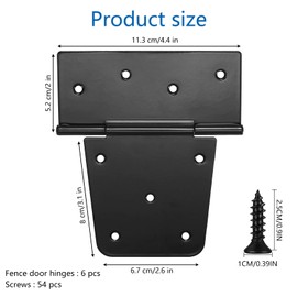 Foldable, Pack of 6 Heavy Duty Door Hinges, Black T Door Hinges for Wooden Doors, Garden Gate Outdoor Hinges, with 54 Screws Included