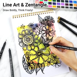 KERIFI Micro Fineliner Drawing Pens for Artists, 16 Black Fine Liner Markers, Waterproof Archival Ink Multiliner Pens, Technical Mandala Zentangle Book Accessories, Art Supplies Stuff Gifts for Adults