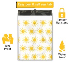 10x13 (100) Sunshine Suns Summer Designer Poly Mailers Waterproof Self Sealing Tear Resistant Polymailers Shipping Envelopes Premium Printed Bags For Small Businesses