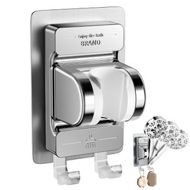 NEUTYPECHIC Shower Head Holder, No Drilling with Double Hooks, Shower Holder for Shower Head, 45° Adjustable Tilt, Shower Head Holder, Super Strong Adhesion, Shower Holder, Waterproof