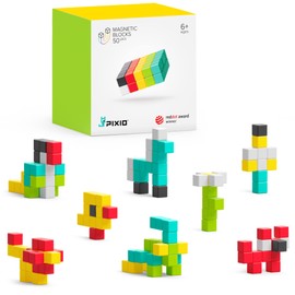 PIXIO-50 Magnetic Blocks - Pixel Art Building Toys - Open Ended Toys - Geek Gifts - Geek Toys - Display Desk Toys for Office for Adults - Tiny Toys Magnet Blocks Multicolored