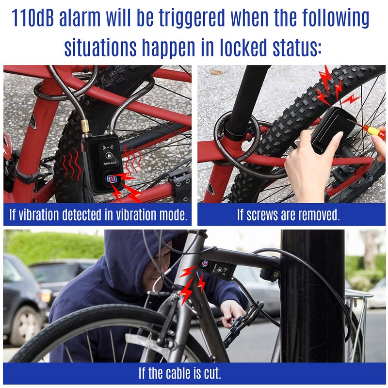 NUNET Bluetooth Bike Lock, NULOCK Anti-Theft Waterproof 71in Steel Cable,