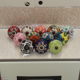 FURNISHFUL FINESSE Ceramic Cabinet knobs for Drawers 12 Piece Multicolor Cupboard Door Knob Furniture Pull Handles for Kitchen, Wardrobes Boho Home Interior Decor - Pack of 12