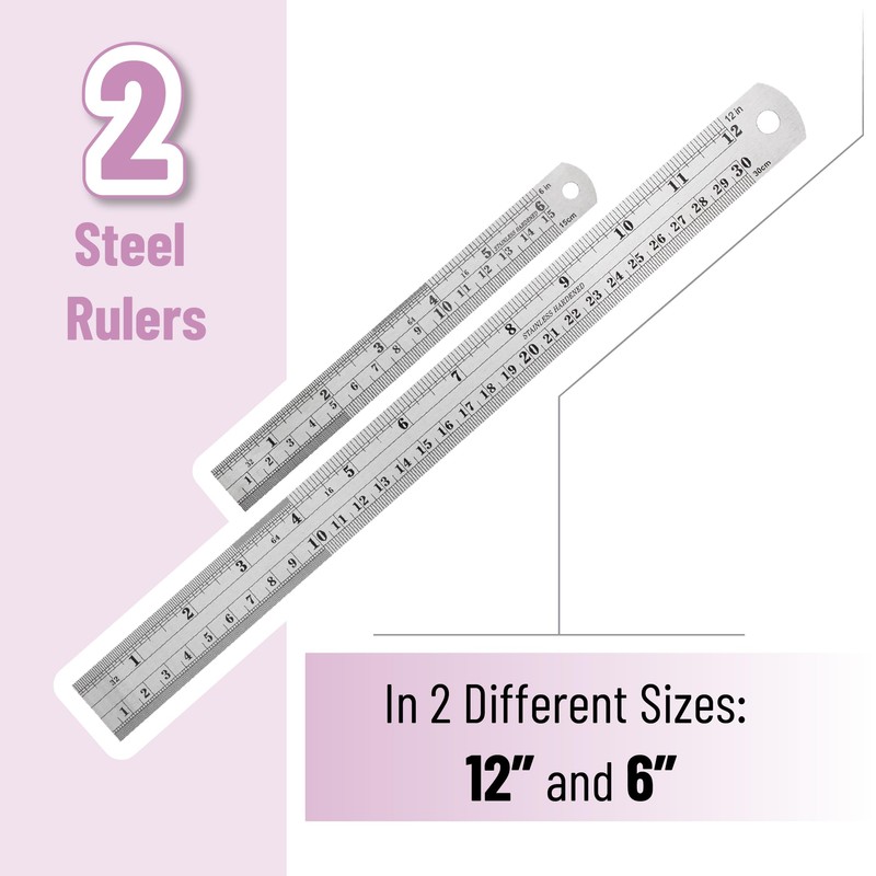 Mr. Pen Steel Rulers, 6 inch and 12 inch Metal