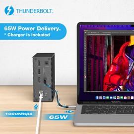 Thunderbolt 3 Dock, 18 in 1 Thunderbolt Docking Station Double Screen with Dual 4K@60Hz Display, 8K Displayport, 2 USB C, 7 USB A, Gigabit LAN, SD&TF, 65W DC Power, Audio for Type C Laptop