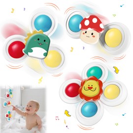 Tapvai Pack of 3 Suction Cup Toy Baby, Spinner Baby Relieves Anxiety with Suction Cup, Toy Children Built-in Beads, Fidget Spinner for 1-6 Years, Gifts for Bathtub 2 (Ball Style)