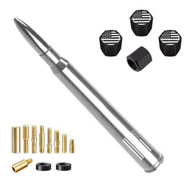 Truck Bullet Antenna with Valve Stem Caps for GM Chevy Silverado 1500 2500 3500 HD Avalanche Ford F Series F150 F250 GMC Sierra 1500 2500 3500 Denali Heavy Truck Accessories (Chrome)- 7inch