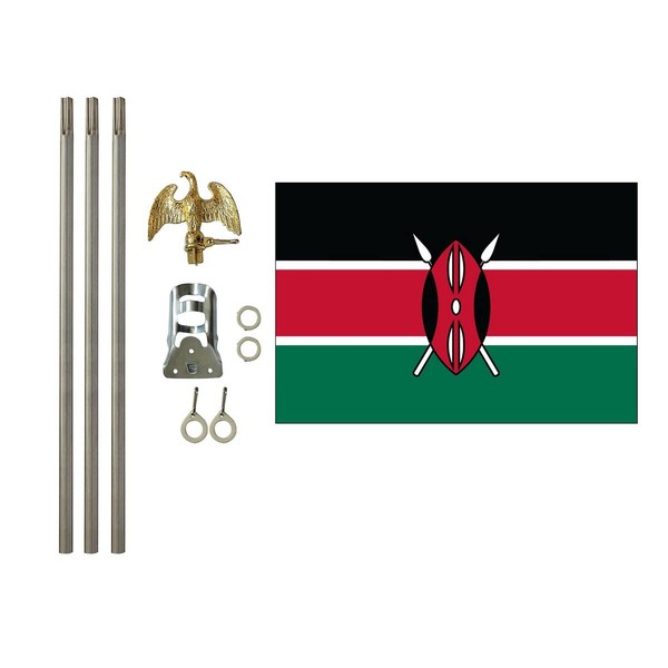 Kenya 3x5 ft Outdoor Flag and Flag Pole Set, Combination