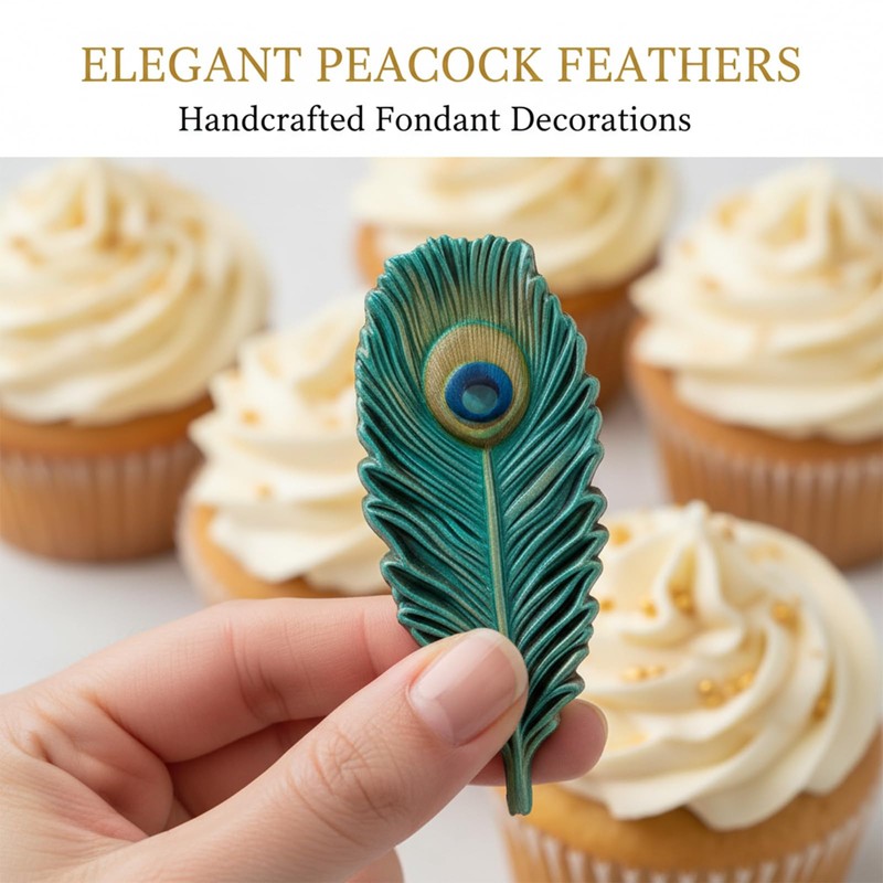 2 Pcs Peacock Feather Silicone Fondant Mold for Cupcake Topper