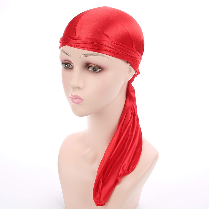 Fxhixiy Satin Silk Extra Long-Tail Durag Headwraps Pirate Cap Bandana