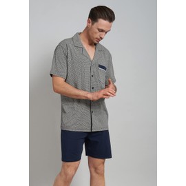 Götzburg Men's Shorty with Chest Pocket, Short Pyjamas, Sleepwear, Blue-medium minimum.