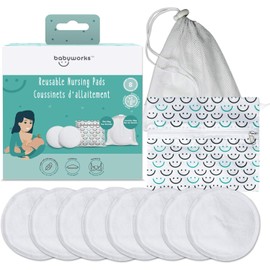 Baby Works Reusable Nursing Pads - Soft, Contoured Nursing Pads Made From Rayon - Comes with Wet Bag & Laundry Bag - Machine Washable - Pack of 8