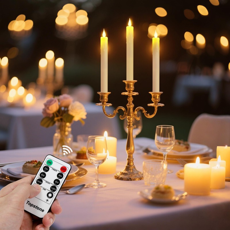 Topstone 6 pcs LED Taper Candles with Remote Control,Timer,Dimmer,Flameless Battery