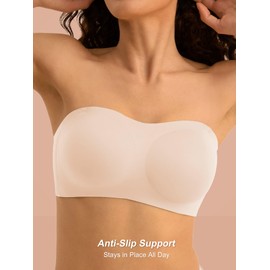 Cuteio Wireless Strapless Bras for Women, S-2XL, Seamless Bandeau Bralette with Light Padding, Anti-Slip Tube Top Bra Skin