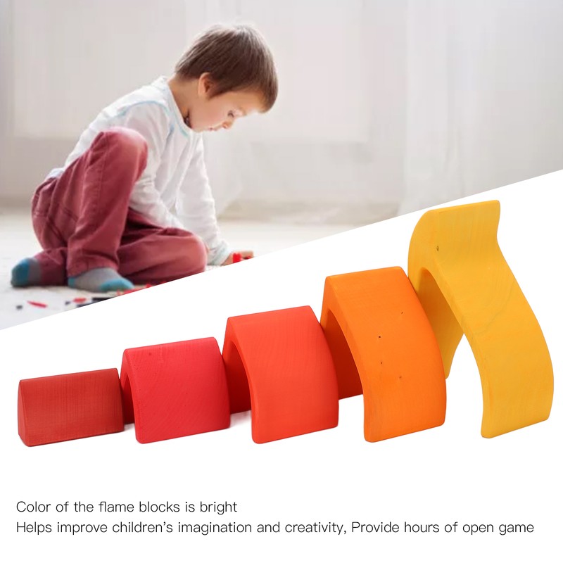 5pcs Fire Flame Element Stacking Toys Wooden Stacker Nesting Building
