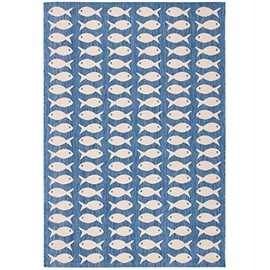 SAFAVIEH Courtyard Collection Accent Rug - 2' x 3'7", Blue & Beige, Tropical Coastal Fish Design, Non-Shedding & Easy Care, Indoor/Outdoor & Washable-Ideal for Patio, Backyard, Mudroom (CY6013-233)