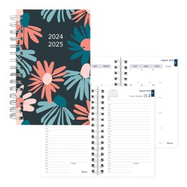 Blueline® Essential Academic Daily/Monthly Planner, August 2024 to July 2025, Gold Twin-Wire Binding, Poly Cover, 8" x 5", Blossom Design, Navy (CA214PG.02-25)