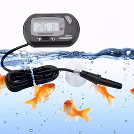 Aquarium Thermometer LCD Digital Fish Tank Thermometer Fish Tank Water Terrarium Temperature Meter Moisture-Resistant Reptile Terrarium Temperature Gauge with Submerge Probe(Black)