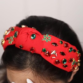 JWICOS Diadema Navideña Para Mujer, Diadema De Cristal, Decoración Navideña, Accesorios Para El Cabello, Regalos, Diadema De Moda, Diadema Adornada Para Fiestas (Roja)