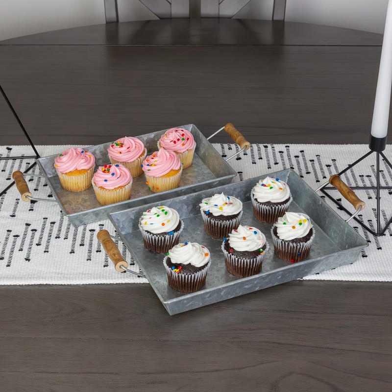 AuldHome Design Galvanized Farmhouse Trays (Set of 2, Small &