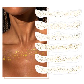 DAGEDA Body Glitter Temporary Tattoos, Fake Tattoos Sparkle Body Makeup Patches, Waterproof Clavicle Gold Tattoo Makeup, Beaches, Party, Concerts,Rave Outfits for Women