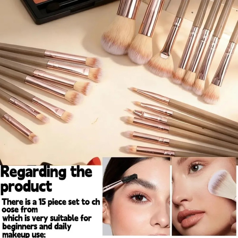 Set 40 Brochas Y Esponjas Maquillaje Profesional 40pcs Coffee