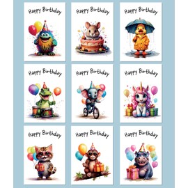 Happy Birthday Cards, Children Boys & Girls Box Set of 30 Watercolour Animal Designs with coloured Envelopes, 300gsm Card Stock #1838
