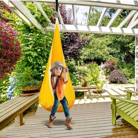 C-CHAIN Swing Pod Chair for Kids 100% Cotton Hammock Chair with Durable Air Cushion, Child Swing Seat Nest with Adjustable Rope, All Accessories Included (Yellow)