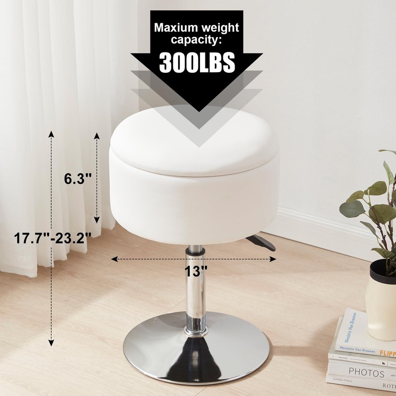 RUCUKEN Adjustable Ottoman Stool White Vanity Stool Vanity Chair for