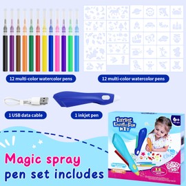 Airbrush Marker Kit for Kids | Rechargeable Airbrush Set, Including 12 Washable Marker Pen Sets, Spray Painting templates, Charging Cable, A Great Gift for Painting and Art Development