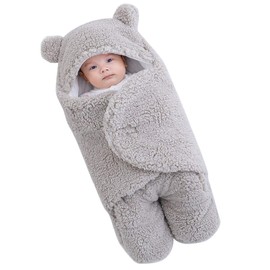 Josopa Manta de Felpa para bebé, para recién Nacidos, Linda Manta de recepción, Suave con Capucha, Saco de Dormir para niñas de 0 a 3 Meses, Color Gris