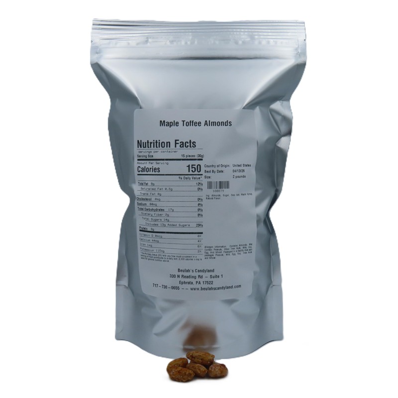 Beulah's Maple Toffee Almonds, 2 Pound Package, 480 Pieces of