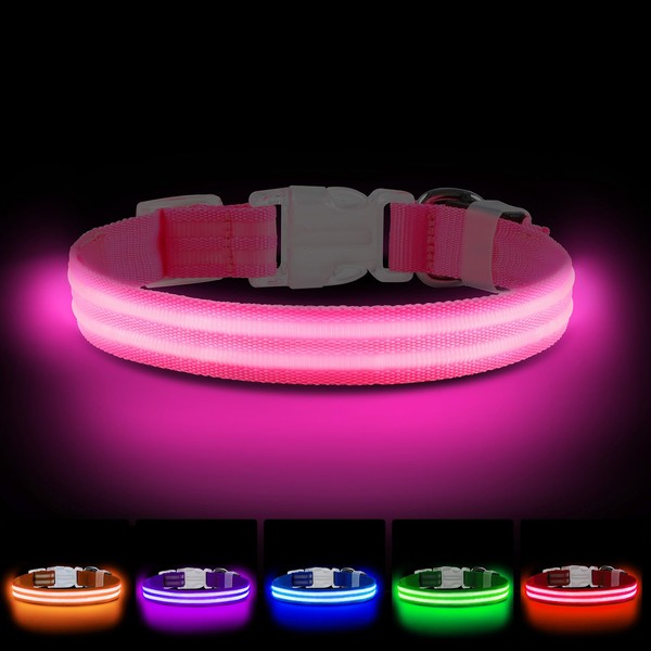 LED Dog Collar, USB Rechargeable Light Up Dog Collar, Adjustable