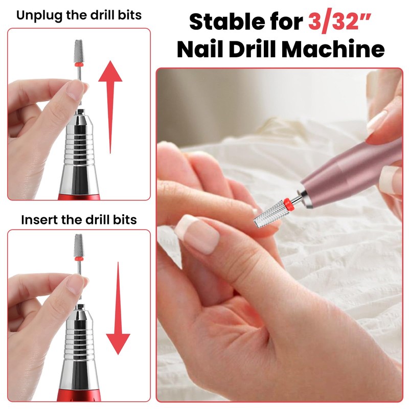 oruola Nail Drill Bits,3pcs 5 in 1 Carbide Nail Drill