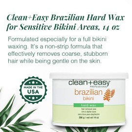 Clean + Easy Brazilian Wax – Hard Wax Bikini Hair Removal for Intimate Areas, No-Strip Formula for Coarse Hair, 14 oz