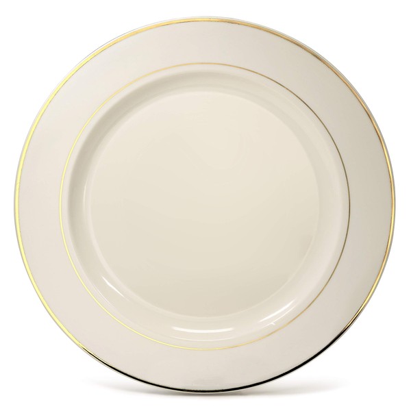 " OCCASIONS" 40 Piece Chargers pack Wedding Party 12'' Disposable Plastic Charger Plates/Chargers (Ivory & Gold Rim)
