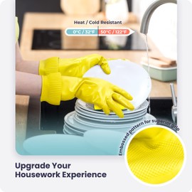 FMP Brands 3 Pairs 15 Inch Extra Long Rubber Dishwashing Gloves - Non-Slip for Cleaning, Kitchen, Bathroom, Gardening (Small, Yellow)