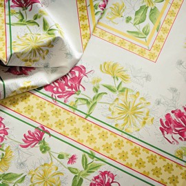 Beauvillé, Jardins, Yellow & Green, French Silk Screen Hand Printed Table Runner, 20 inches x 59 inches, 100% Satin Cotton, New in Box
