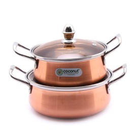 Coconut Royale Copper with Glass Lid Handi/Cookware Set (Stainless Steel, Copper, 2 - Piece)