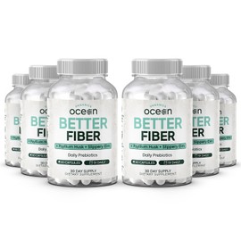 Organics Ocean Better Fiber - Daily Fiber Supplement - Soften Stool for Effortless Bowel Movements - with Psyllium Hulk and Slippery Elm - 6 Bottles