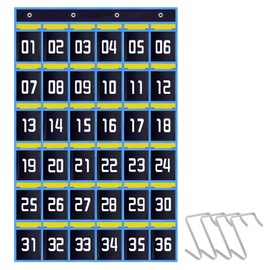Wall Phone Holder, 36 Numbered Pocket Chart for Classroom, Hanging Pocket Organizer, Cell Phone Holder Classroom for Calculator Sundries Storage (Blue)