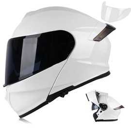 Uchoose Flip Up Full Face Modular Motorcycle Helmet for Adults Cascos para Motos Street Bike Motocross Helmet DOT Approved Dual Visor (White, L)