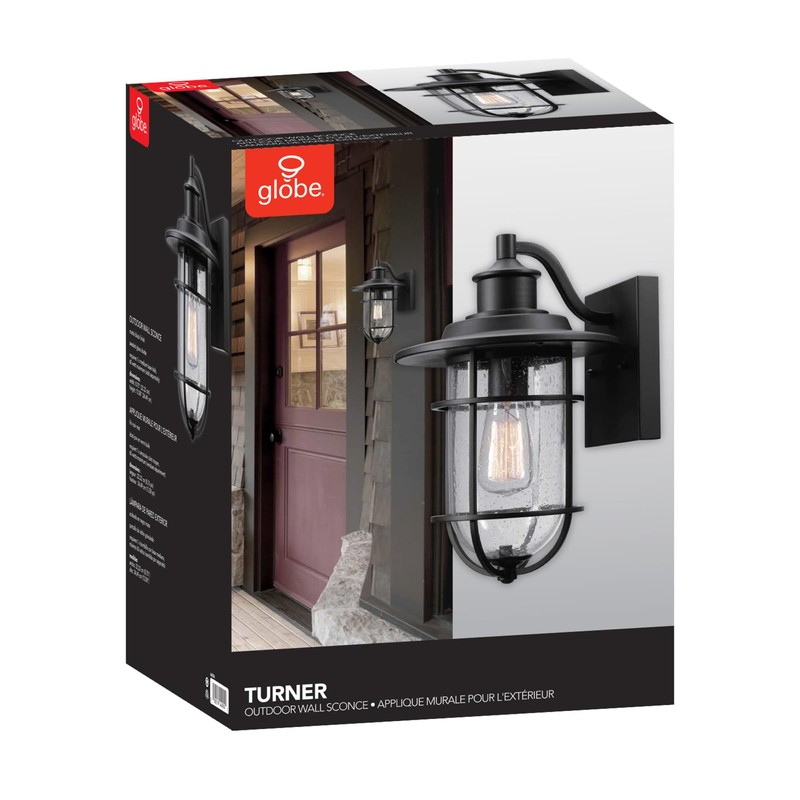 GLOBE Electric 44094 1-Light Outdoor/Indoor Wall Sconce, Black Finish, Seeded