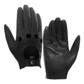 Harssidanzar GM026D Men's Car Gloves Leather Gloves Unlined, black